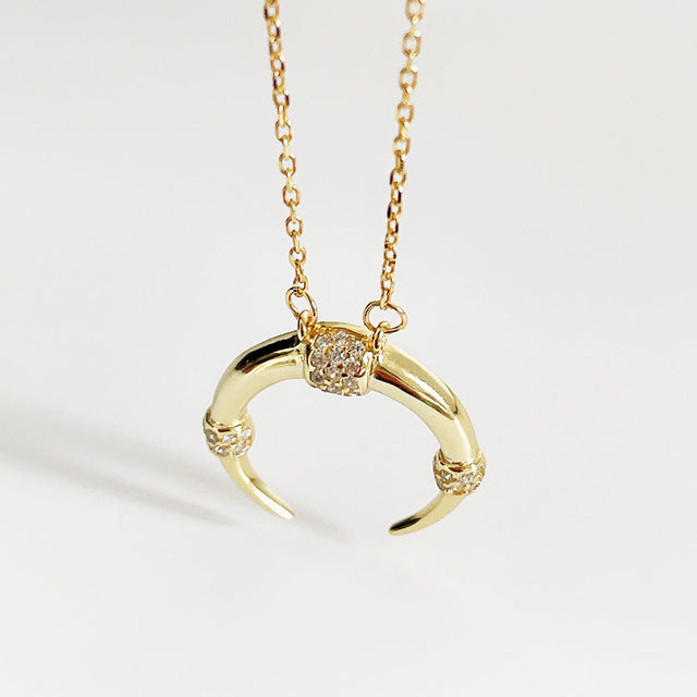 925 Sterling Silver Diamond Moon Necklace