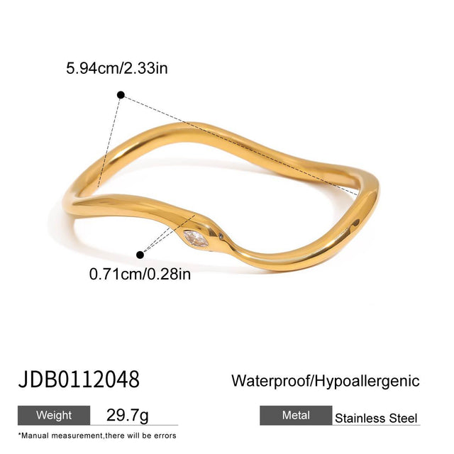 18K Gold Plated Stainless Steel Snake Bracelet with White Rhinestones for Women