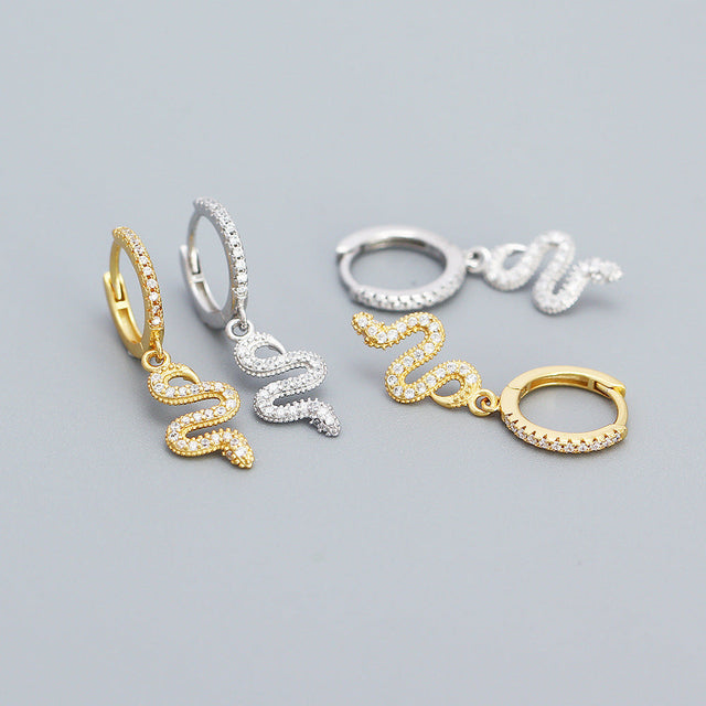 Edgy Snake-Shaped 925 Sterling Silver Ear Cuffs with Zircon Inlay for Women and Men