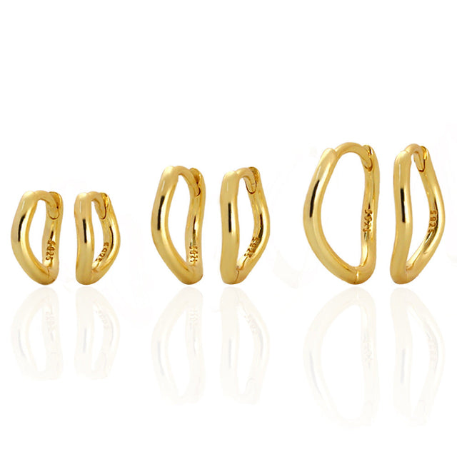 925 Sterling Silver Plated Geometric Wavy Irregular Hoop Earrings for Women
