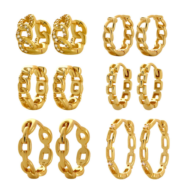 925 Sterling Silver Geometric Round Hoop Earrings with Rhinestone Plated Finish for Women