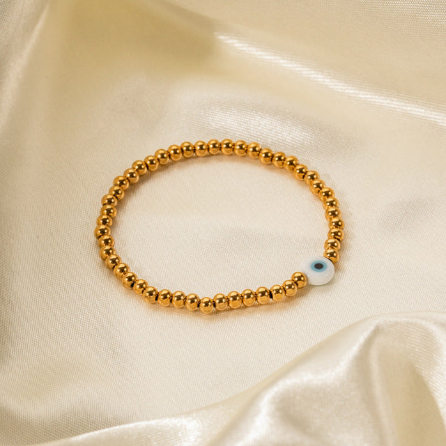 Trendy Geometric Evil Eye 18K Gold Plated Stainless Steel Elastic Bracelet for Women