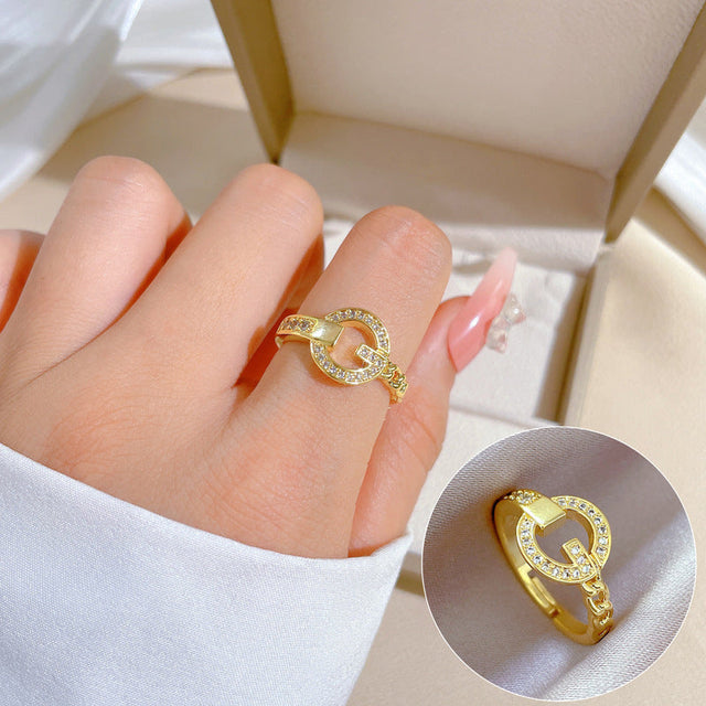 Cartoon Style Crown-Shaped Brass Ring with Gold Plating Adjustable Opening for Women