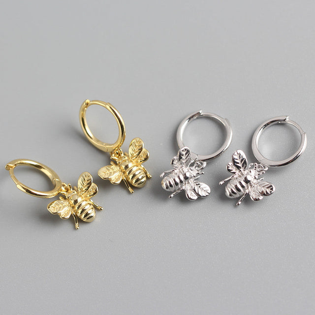 925 Sterling Silver Bee Animal Hoop Earrings for Women