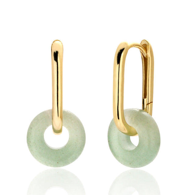 925 Sterling Silver Geometric Green Aventurine Safety Buckle Earrings for Women