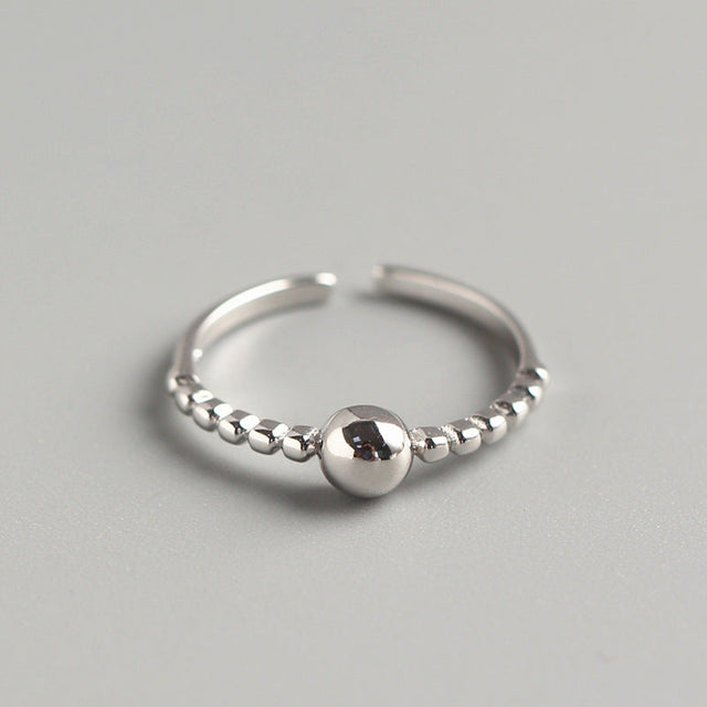 925 Sterling Silver Adjustable Open Ring for Women Round Bead Band Minimalist Geometric Jewelry