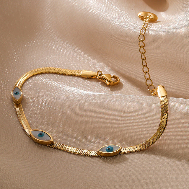 Minimalist Geometric Evil Eye Titanium Steel Bracelet with Micro-Pavé Setting for Women