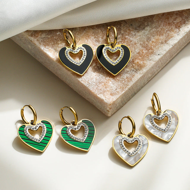 Elegant French-Style Heart-Shaped Zircon Shell Earrings for Women Made of Titanium Steel Minimalist Fashion Accessory