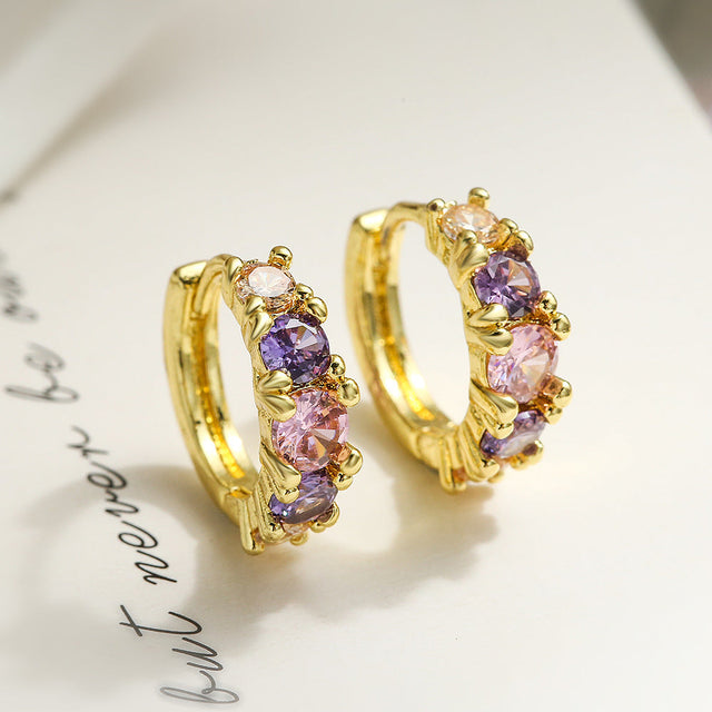Minimalist Geometric Copper Hoop Earrings with Real Gold Plating and Zircon Inlay for Women