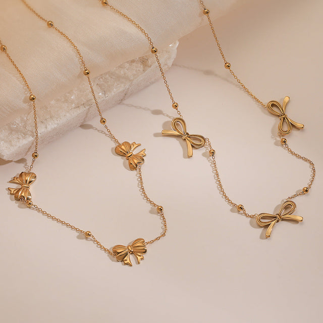 Fashionable Sweet Bow Knot Pendant Necklace for Women in Titanium Steel with Geometric Design Minimalist Clavicle Chain