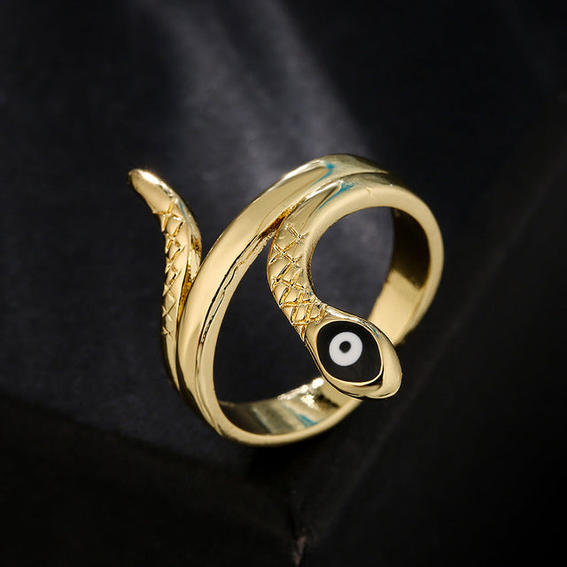 Cute Geometric Snake Open Ring 18K Gold Plated Copper Enamel Women Fashion Jewelry
