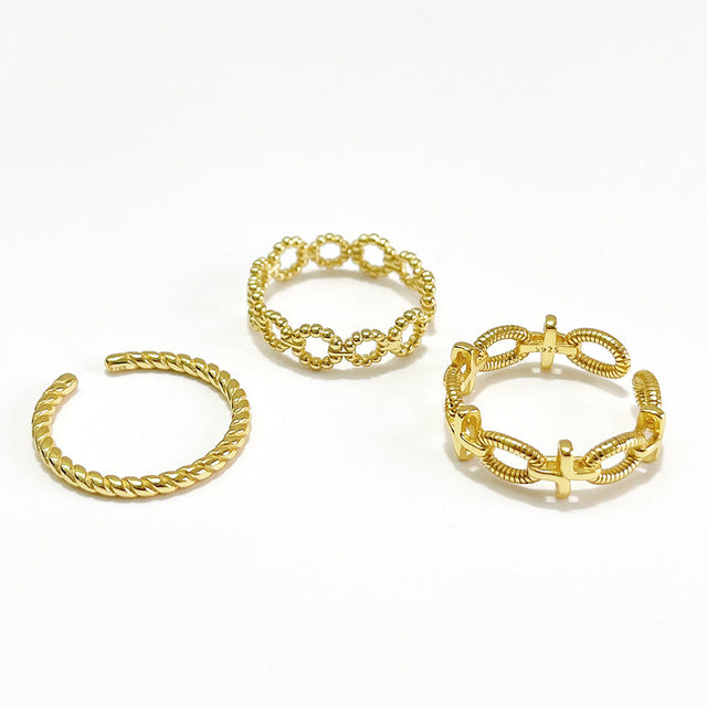 925 Sterling Silver Geometric Rope Chain Ring for Women