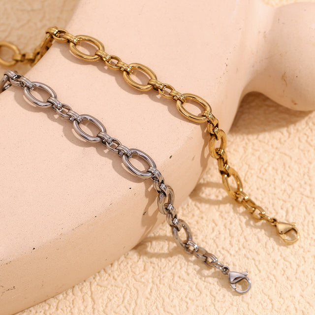 Minimalist Geometric Stainless Steel Plated 14K Gold Vintage O-Chain Anklet for Women