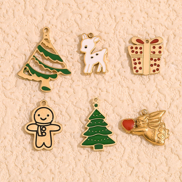 Cute Christmas Reindeer Pendant Necklace for Women Stainless Steel with 14K Gold Plating and Enamel Finish
