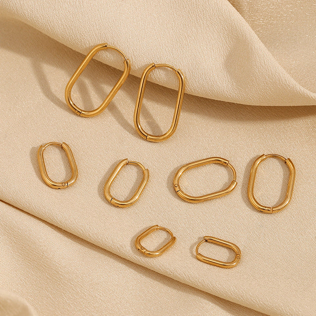 Minimalist U-Shaped Geometric Stainless Steel Earrings with 18K Gold Plating for Women