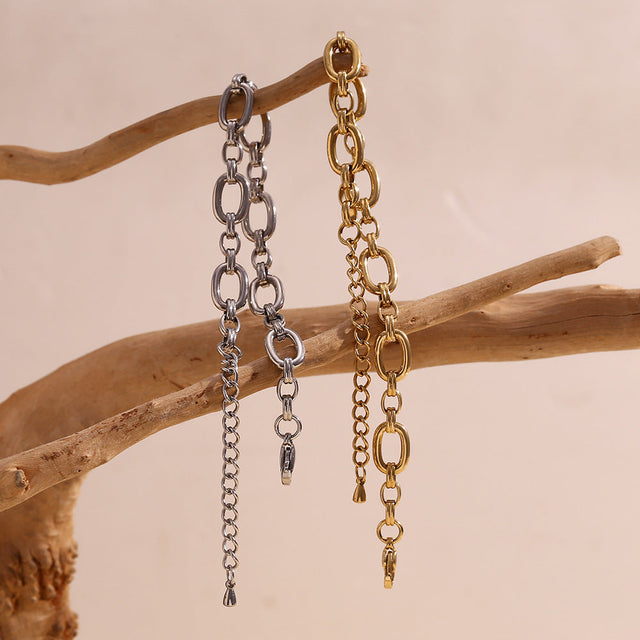 Minimalist Geometric Stainless Steel Plated 14K Gold Large O-Shape Bracelet for Women
