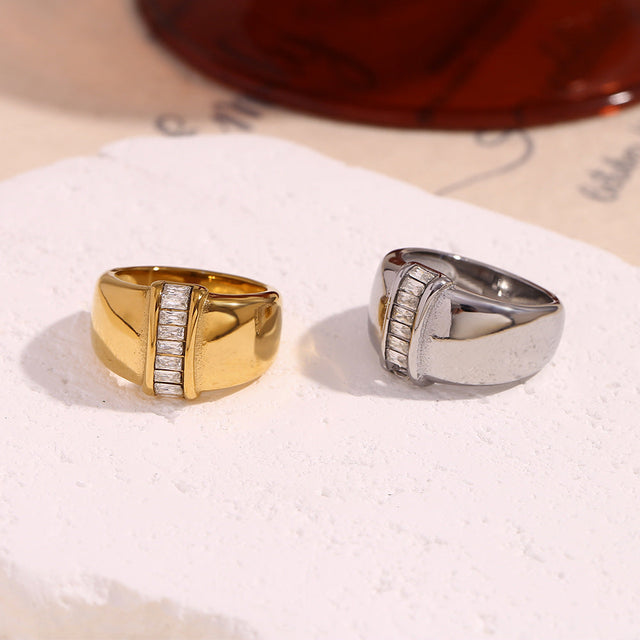 Minimalist Geometric Stainless Steel Ring with 18K Gold Plating for Women