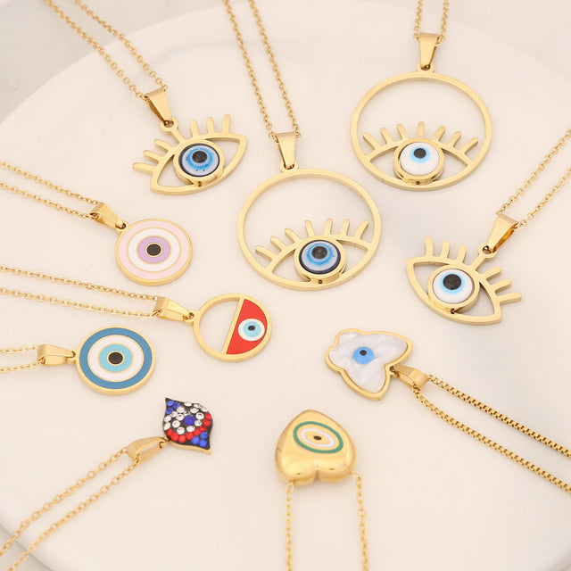 Edgy Stainless Steel Eye Pendant Necklace with Drip Oil Finish