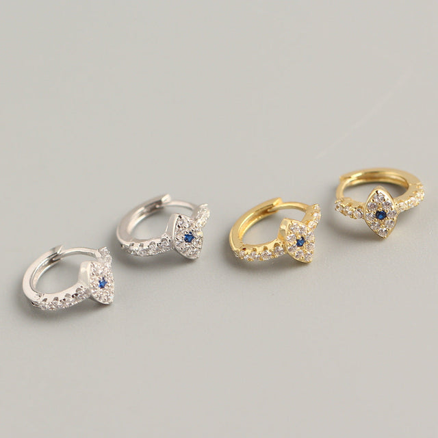 Streetwear 925 Sterling Silver Inlaid Diamond Evil Eye Hoop Earrings for Women
