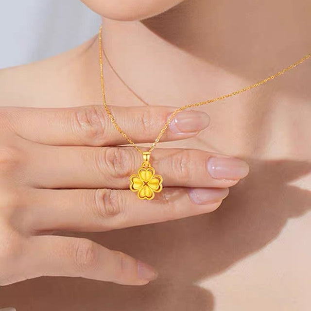 18K Gold Plated Titanium Steel Four-Leaf Clover Heart Pendant Necklace for Women