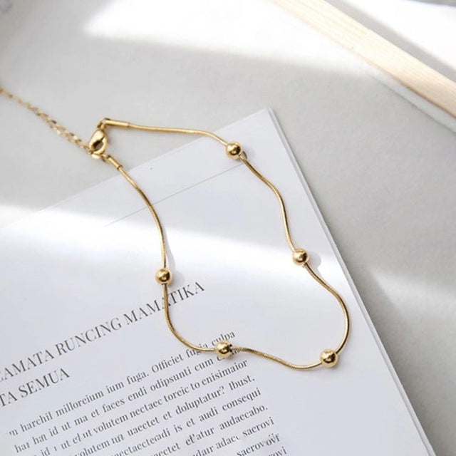 Minimalist Geometric 18K Gold Plated Titanium Steel Beaded Anklet for Women