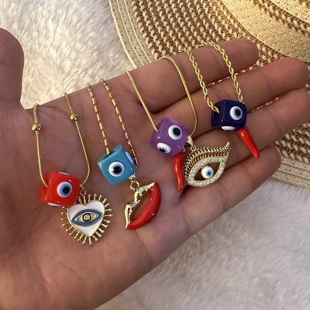 Edgy Eye and Lips Pendant Necklace in Titanium Steel with Plated Finish on Snake Chain for Women