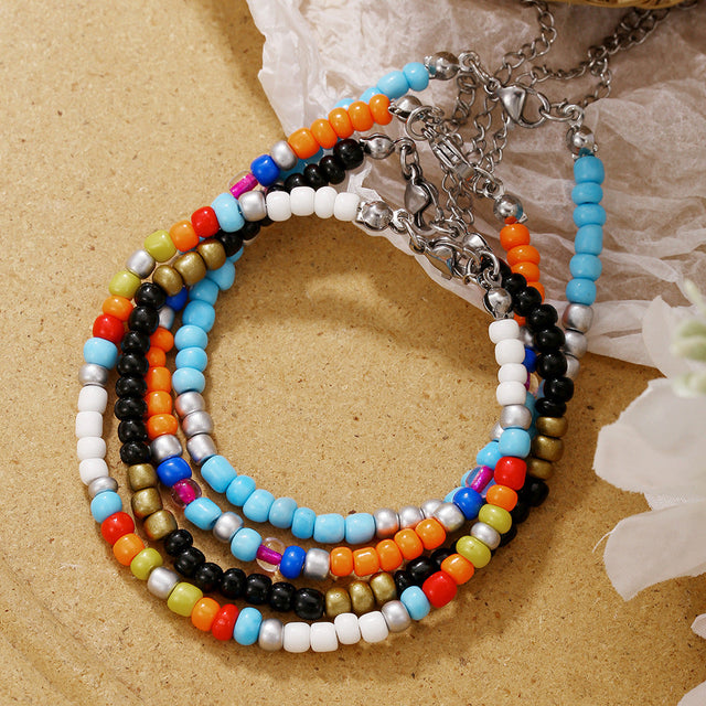 Bohemian Style Multi-Layer Beaded Bracelet and Anklet with Round Seed Beads Handmade Fashion Accessory