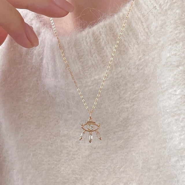 Minimalist Geometric Eye Pendant Necklace in 925 Sterling Silver with Cubic Zirconia Accents