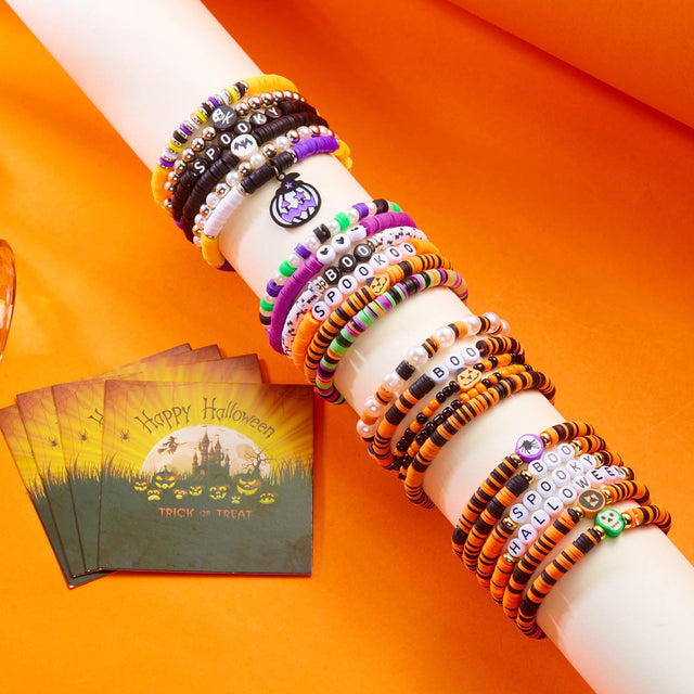 Cartoon Halloween Themed Handmade Alloy Bracelet with Pumpkin and Skull Charms for Women Geometric Letter Design