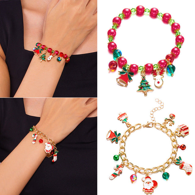 Christmas Tree Bracelet for Women with Santa Cane Motif Alloy Minimalist Holiday Jewelry