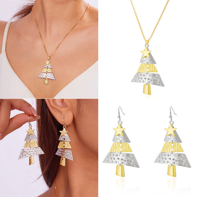 Christmas Tree Pendant Necklace for Women Alloy Star-Shaped Holiday Jewelry with Plated Finish Box Chain Design