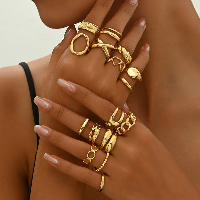 Minimalist Geometric Heart-Shaped Open-Ended Ring Set for Women Zinc Alloy Plated with Luxe Finish