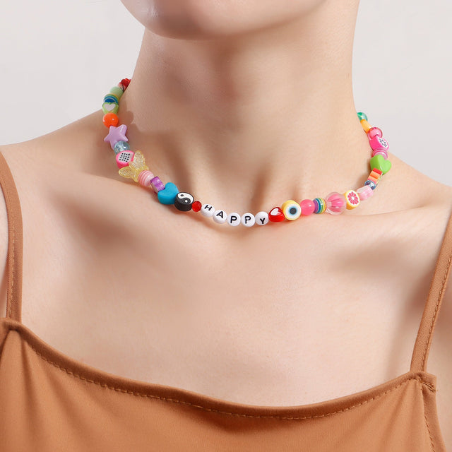 Bohemian Multicolor Alloy Letter Necklace for Women with Geometric Pendant and Plated Finish
