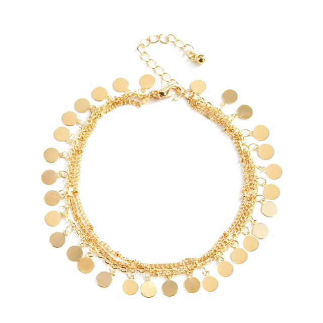 Beach Anklet for Women Alloy Multi-Layer Anklet with Sequins