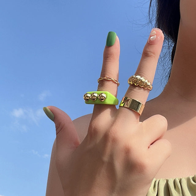 Butterfly-Shaped Geometric Stackable Ring Set for Women Made of Alloy with Electroplated Finish