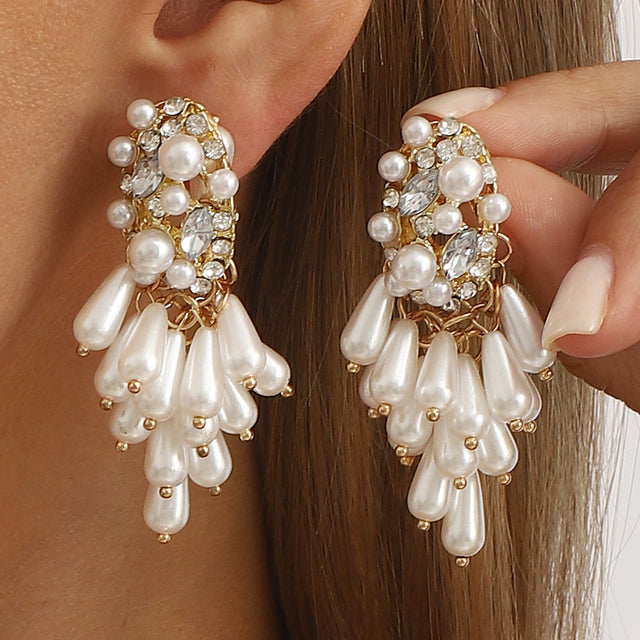 Chic Plated Geometric Rhinestone Pearl Earrings for Women
