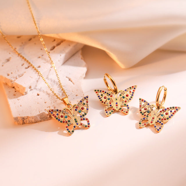 Minimalist Butterfly Pendant Necklace for Women Made of Titanium Steel with 18K Gold Plating and Zircon Inlay
