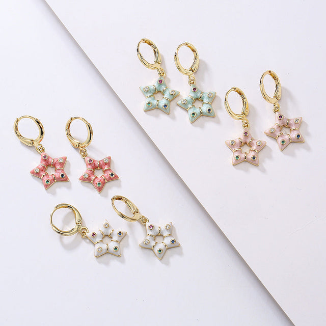 Bohemian Style Geometric Earrings for Women Made of Copper with 18K Gold Plating and Enamel Zirconia