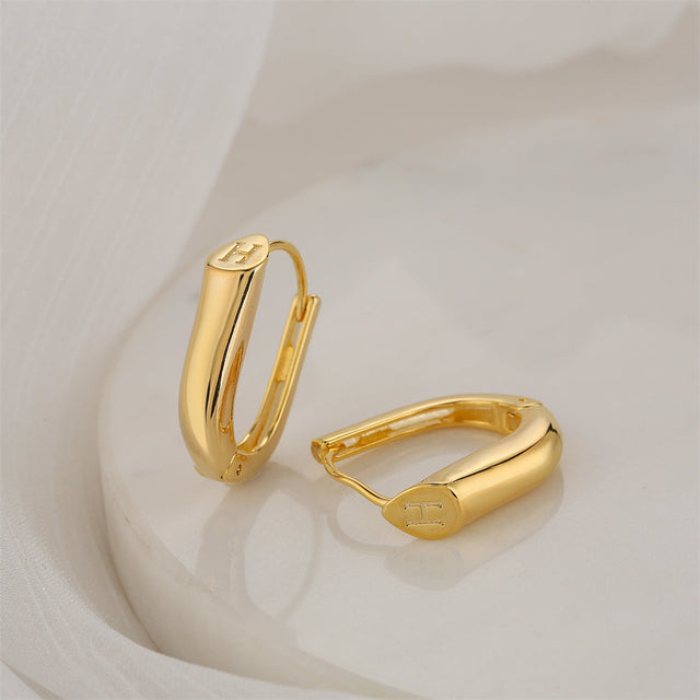 14K Gold Plated Geometric U-Shaped Brass Earrings with 925 Sterling Silver Posts for Women