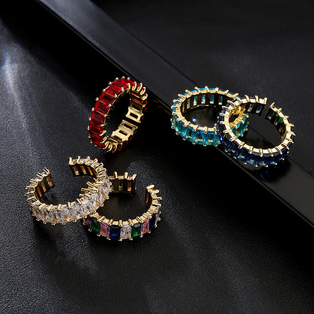 Casual Geometric Open-Ended Ring for Women in Copper with Micro-Pave Zirconia