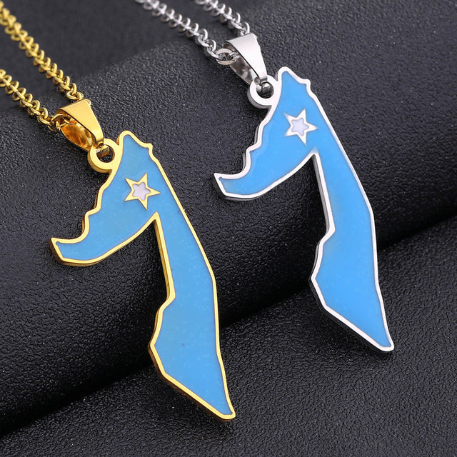 Ethnic Geometric Stainless Steel Enamel Map Pendant Necklace for Women with O-Chain
