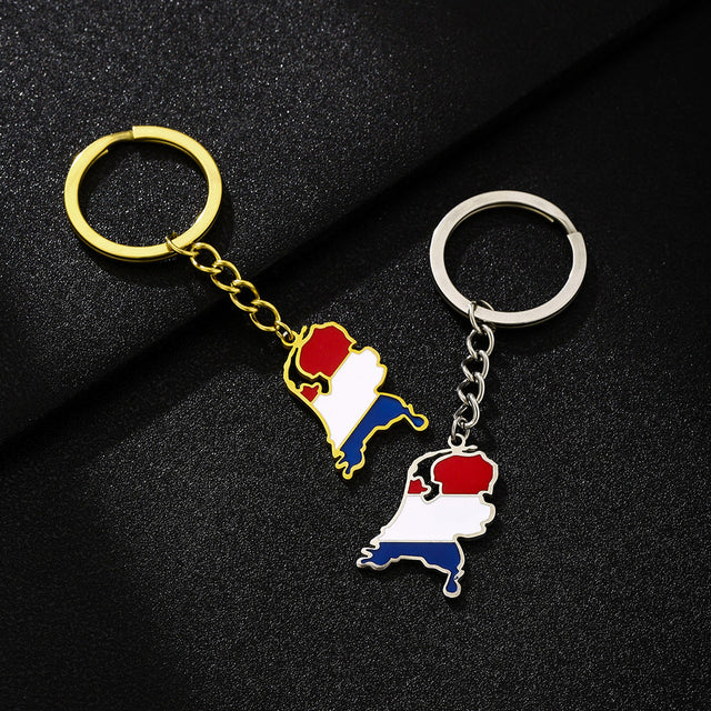 Enamel Dutch Map Flag Keychain in Stainless Steel for Men and Women, Ethnic Style Accessory