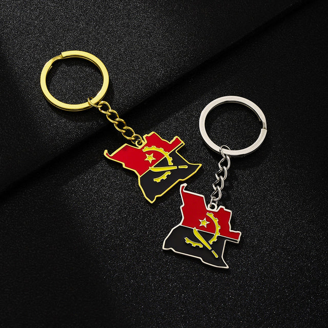 Enamel Angola Map Flag Keychain in Stainless Steel for Men and Women, Ethnic Style Accessory