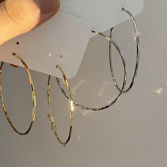 Chic Minimalist Geometric Large Hoop Earrings for Women in Plated Metal with Sterling Silver Posts