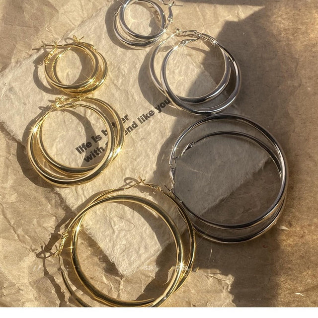 Chic Geometric Hoop Earrings in Zinc Alloy with Electroplated Finish for Women