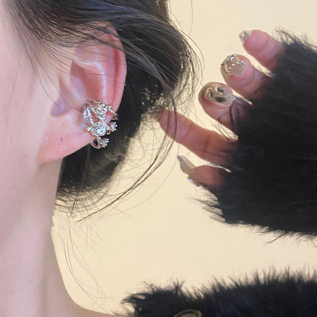 Elegant Floral Zirconia Ear Cuffs for Women Lightweight Luxury-Style Non-Piercing Ear Bone Clips with Copper Base