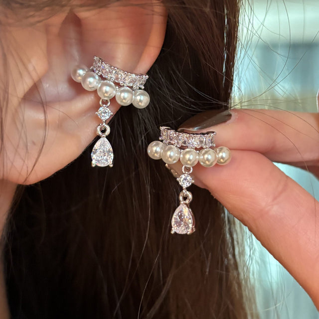 Elegant Water-Drop Shaped Pearl-Style Earrings with Zircon Inlay for Women Lightweight Ear Cuffs Suitable for Daily Wear and Office Style