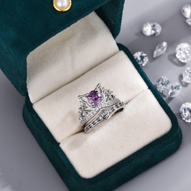 Cartoon Style Adjustable Opening Ring in Zinc Alloy with Rhinestone Inlay for Couples