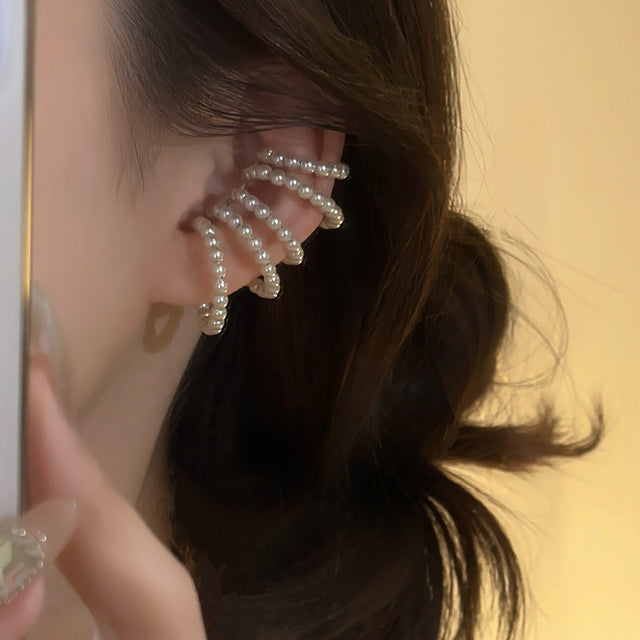 Elegant French Vintage Style Geometric Pearl Clip-On Earrings for Women Luxury Minimalist Ear Cuff Studs