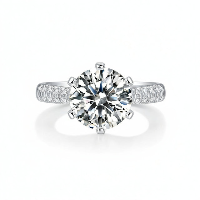 18K Gold Plated 925 Sterling Silver Geometric Round Moissanite Six-Prong Ring for Women